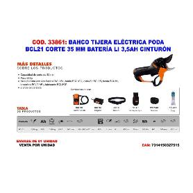 BAHCO FINSTOCK TIJERA BATERIA LI 3.5 AH PODA BCL21 CORTE 35MM LI