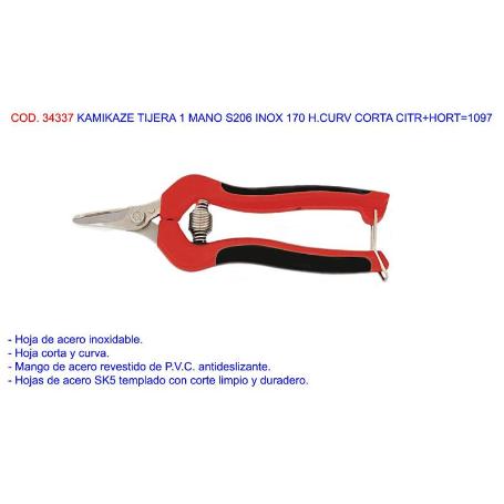 KAMIKAZE TIJERA 1 MANO S206 170 MM HOJA CURVA RECOLEC FRUTA 6072