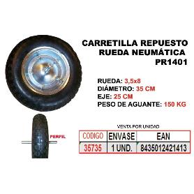 SIFER RUEDA CARRET.OBRA  NEUMATICA 35 CM EJE 25 CM LLANTA METAL