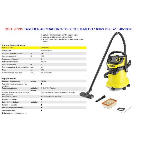 KARCHER ASPIRADOR-SOPLADOR WD5 1100W SOLID-LIQUI 25L 1.628-300.0