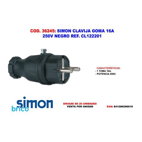 SIMON CLAVIJA GOMA 16A 250V NEGRO CL122201