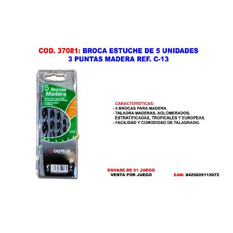BROCA ESTUCHE  5 UND. C-13 3 PUNTAS MADERA