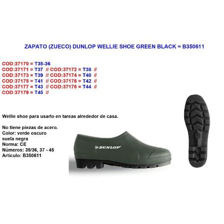 DUNLOP ZAPATO (ZUECO) JARDIN WELLIE Nº41    GREEN-BLACK B350611