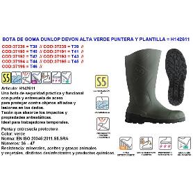 DUNLOP FINSTO BOTA AGUA GOMA VERDE PUNTER+SUELA ACERO DEVON Nº38