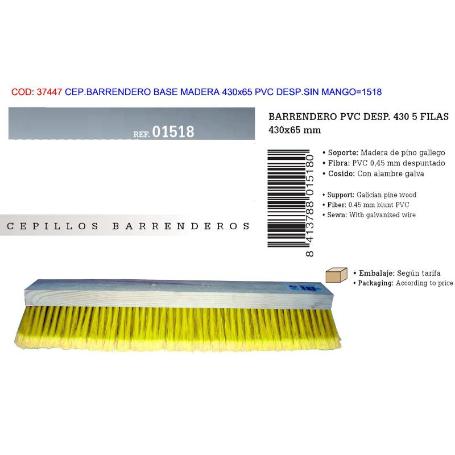CEPILLO BARRENDERO MADERA 430X65 MM PVC SIN MANGO GARRA  1518