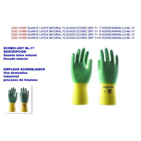 3L GUANTE LATEX FLOCADO LIMPIEZA INDUSTRIAL ECOBIC GRY T-8 BL-17 (CAJA 12 UNIDADES)