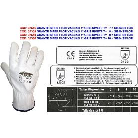 GUANTE SIFER PIEL FLOR VACUNO 1ª GRIS RIVETE T-7 BABIECA (CAJA 12 UNIDADES)