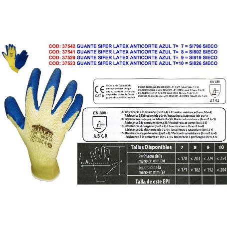 SIFER GUANTE LATEX EXTRARUGOSO-ALGODON AGRICOLA AZUL T-8 GOLIATH (CAJA 12 UNIDADES)