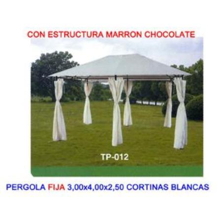 PLUVIA PERGOLA METAL FIJA 3,0X4,0X2,5 MTS+CORTINAS MARRONE TP012