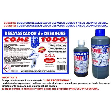 COMETODO DESATASCADOR DESAGUES LIQUIDO 1 KILOS USO PROFESIONAL (CAJA 6 UNIDADES)