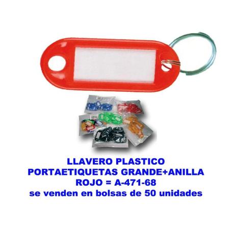 LLAVERO PLASTICO PORTAETIQUETAS GDE.38X60MM+ANILLA ROJO A-471-68 (CAJA 100 UNIDADES)