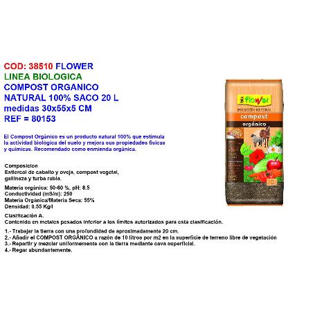 FLOWER COMPOST ORGANICO NATURAL SACO 20 L (30X55X5 CM) 80153