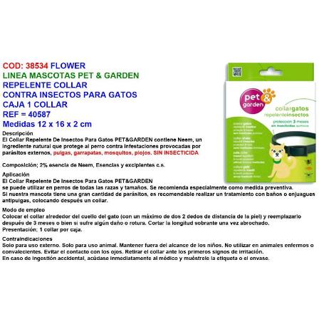 FLOWER REPELENTE COLLAR CONTRA INSECTOS GATOS PET GARDEN 40592