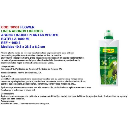 FLOWER ABONO LIQUIDO PLANTAS VERDES BOTELLA 1000ML 10513