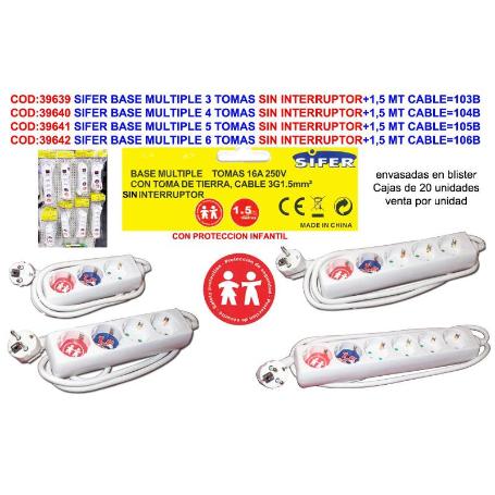 SIFER PROLONGADOR BASE MULTIPLE 6 TOMAS+1,5 MT CABLE 106B