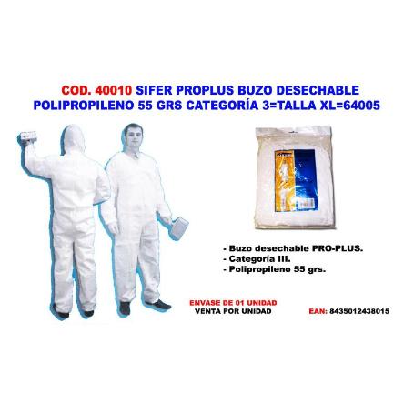 SIFER TRAJE BUZO DESECHABLE POLIP.55GR CATEGORIA 3 TALLA XL