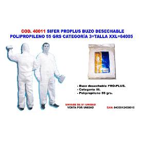 SIFER TRAJE BUZO DESECHABLE POLIP.55GR CATEGORIA 3 TALLA XXL