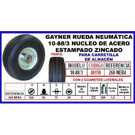GAYNER RUEDA CARRETILLA ALMACE NEUMATIC 10-88-3 METAL 260 EJE 20