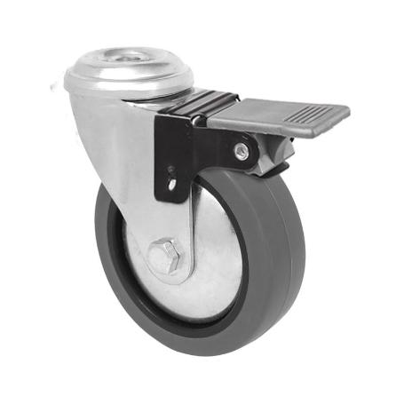 RUEDA MOBILIARIO 60 Ø GOMA GRIS AGUJERO 8Ø FRENO 18H0488