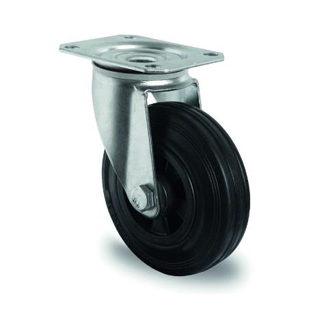 RUEDA INDUSTRIAL 80Ø GOMA NEGRA PLACA GIRO 70KG 20B0013