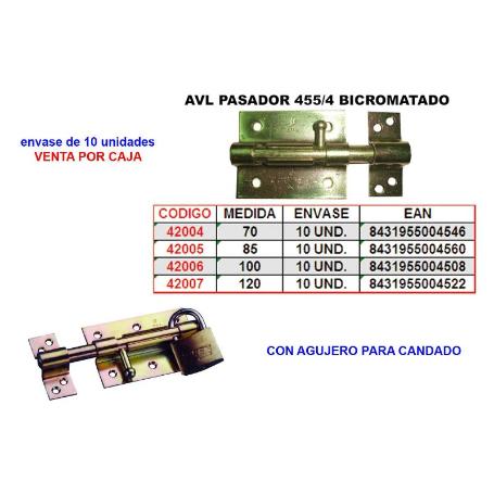 AVL PASADOR 455-4 120 MM. BICROMATADO+AGUJERO CANDADO AVAFX-120 (CAJA 10 UNIDADES)