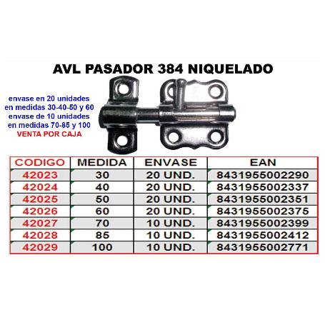 AVL PASADOR 384 NIQUEL   60 MM (CAJA 20 UNIDADES)