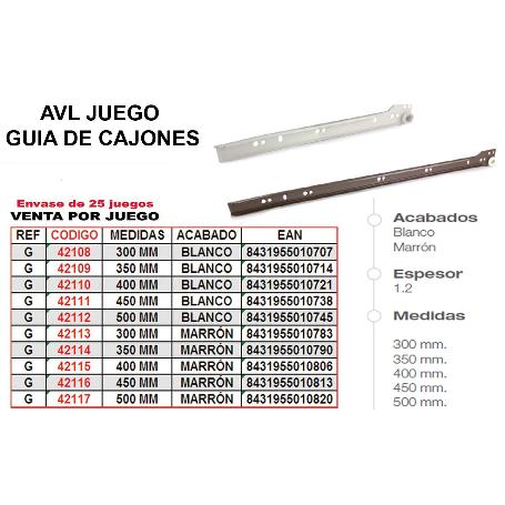 AVL GUIA CAJONES 450 MM MARRON JUEGO REF-G