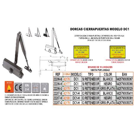 BAJA DORCAS CIERRAPUERTAS DC1-H NEGRO FUERZA 2-4 C-RETENEDOR