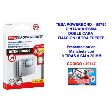 TESA FINST POWERBOND CINTA ADH.DOBLE CARA 9TIRAS 6 CMX20MM 55790