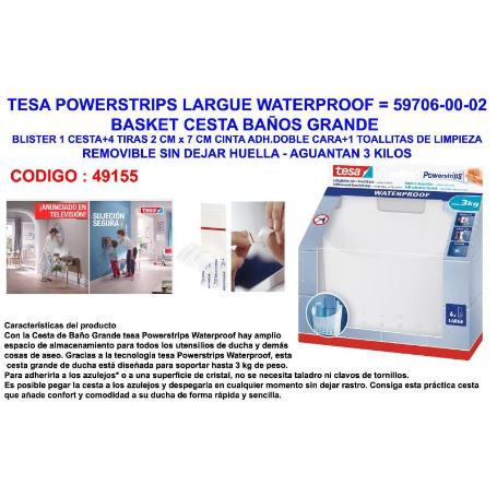 TESA FINSTOCK POWERSTRIPS LARGUE WATERPROF CESTA BAÑOS GRA 59706