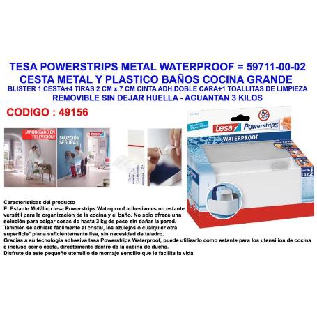 TESA FINSTO POWERSTRIPS METAL-PLASTICO WATERPROF CEST.BAÑO 59711