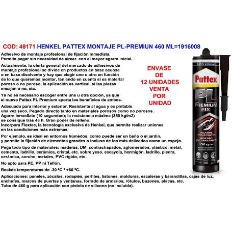 PATTEX ADHESIVO MONTAJE PL-PREMIUM 460 ML 2708154-2960891