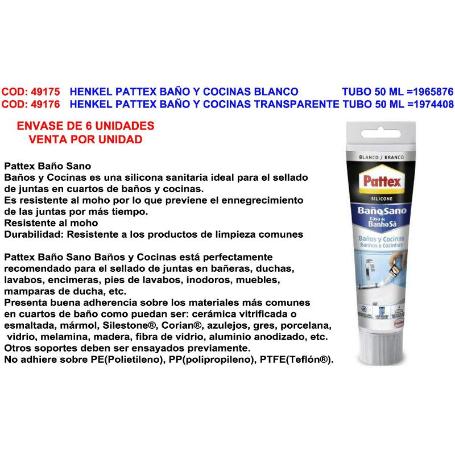 PATTEX SILICONA BAÑO Y COCINAS BLANCO TUBO 50 ML  1965876