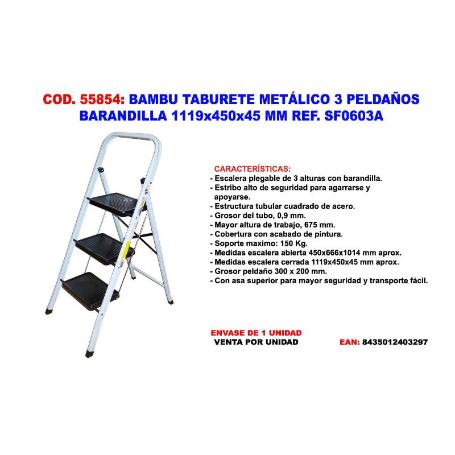 BAMBU TABURETE METALI 3 PELDAÑOS BARANDILL 1119X450X45MM SF0603A