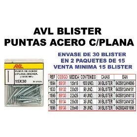 AVL BLISTER PUNTA PUNTILL ACERO 2,2X25 CABEZA PLANA ZINCADA 1595 (CAJA 15 UNIDADES)