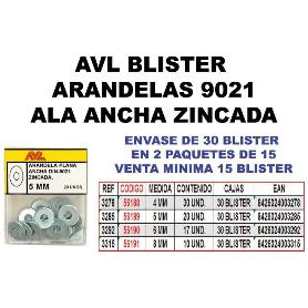 AVL BLISTER ARANDELA 9021 A-ANCHA 4 MM ZINCADA 3278 (CAJA 15 UNIDADES)