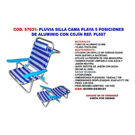 PLUVIA SILLA BAJA PLAYA 5 POSICION CAMA 22MM ØCOJIN XYC-101PL607
