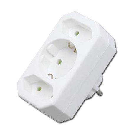 ELECTRICIDAD ADAPTADOR 3 TOMAS BL 1SCHUKO+2BIP.SINTT -51523-4452