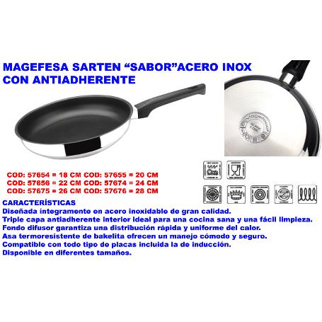 BAJA MAGEFESA SARTEN SABOR ACERO INOX CON ANTIADHERENTE 18 CM