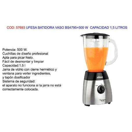 UFESA BATIDORA VASO BS4795 500 W  CAPACIDAD 1,5 LITROS