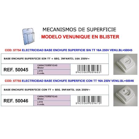 ELECTRICIDAD BASE ENCHUFE SUPERFICIE S-TT 16A 250V 91845-40845