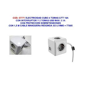 ELECTRICIDAD FINSCUBO 4 TOMAS C-TT 16A+USB+1,5CABLE 3G1,5M 77905