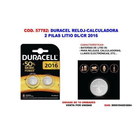 DURACELL RELOJ-CALCULADORA 2 PILAS LITIO 90MAH CR 2016 20MMØX1.6