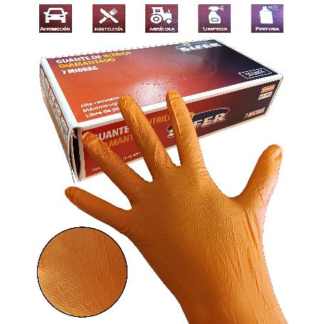 GUANTE SIFER NITRILO  8,5GR 7MICRAS DIAMANTADO NARANJA C-50U T-L