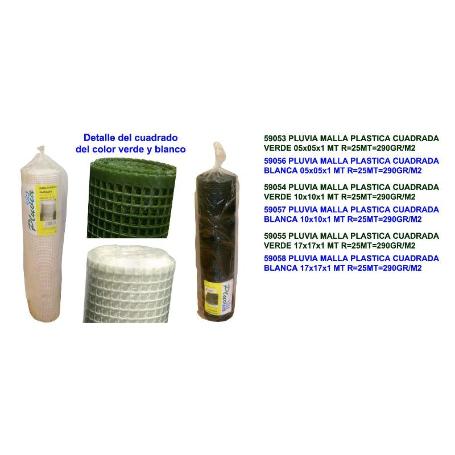 PLUVIA MALLA PLASTICA CUADRADA 290GR-M2 VERDE  10X10X1 MT R 25MT