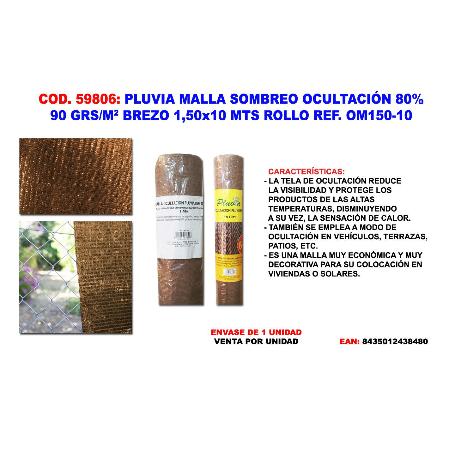 PLUVIA MALLA SOMBREO-OCULTACION 90G-M2 BREZO 1,50X10 MT ROLL