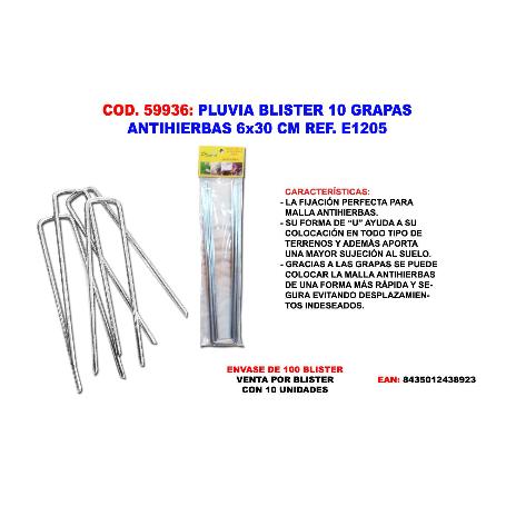 PLUVIA BLISTER 10 GRAPAS GAL.MALLA ANTIHI 6X30 CM ALTO GROS 3MM