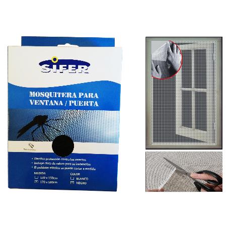 SIFER TELA-MALLA MOSQUITERA FIBRA+VELCRO AUTOADHES NEGR170X180CM