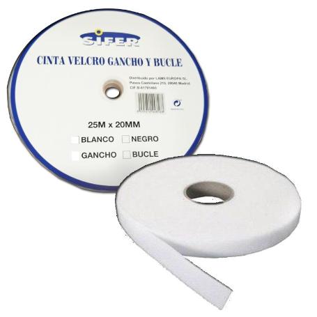 SIFER CINTA VELCRO ADHESIVA HEMBRA-BUCLE BLANCA 25MX20MM