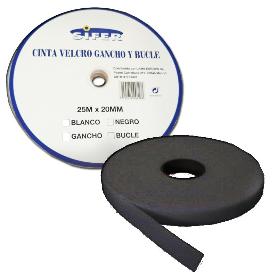 SIFER CINTA VELCRO ADHESIVA MACHO-GANCHO NEGRA 25MX20MM